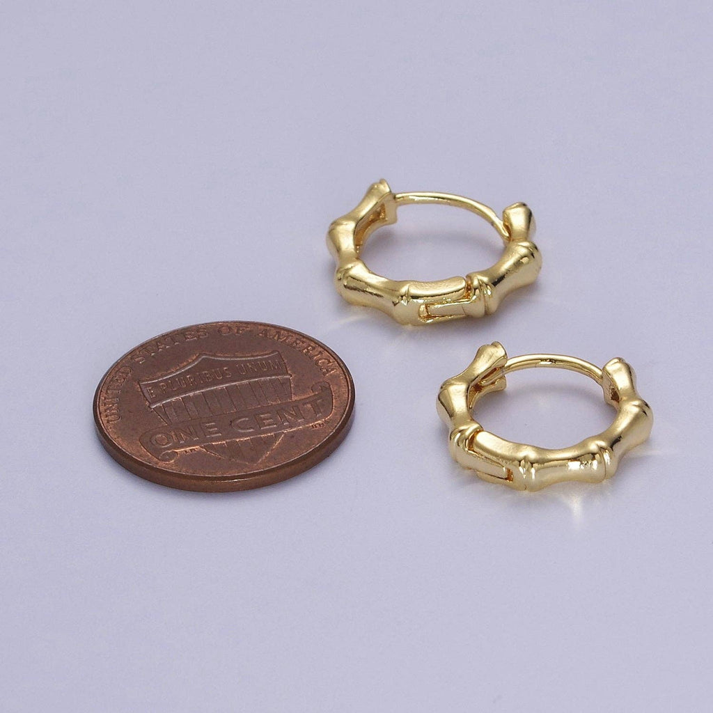 15mm Gold Bamboo Hoop Earring for Everyday Jewelry Q83