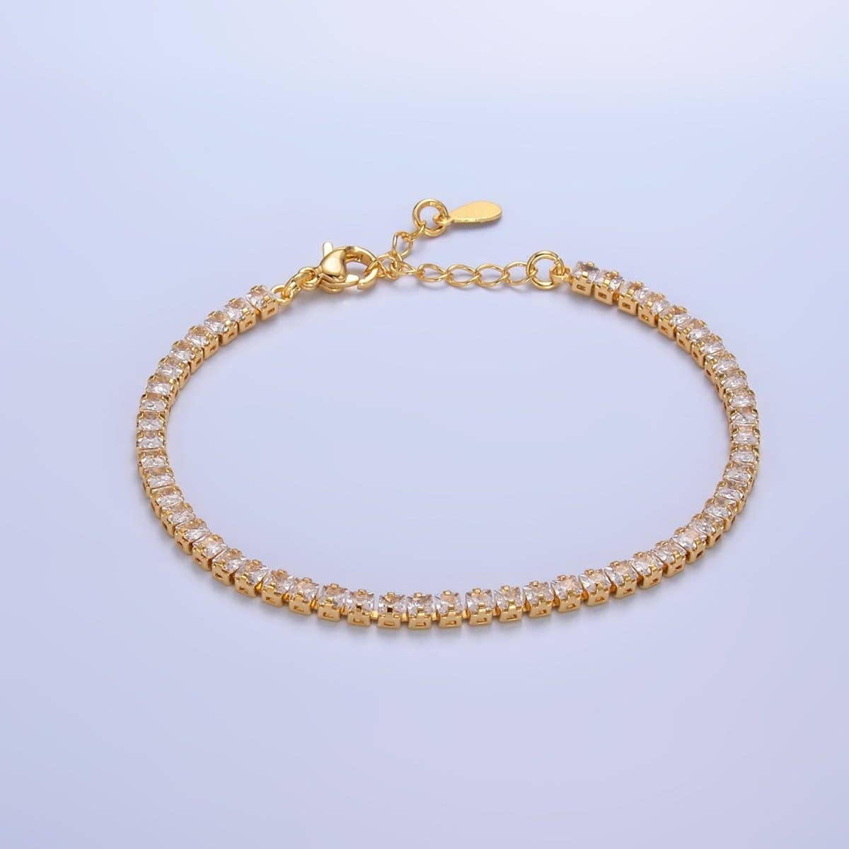 24K Gold Filled 3mm Clear CZ Baguette 7 Inch Tennis Bracelet | WA-2977