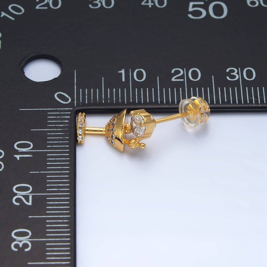 24K Gold Filled Micro Paved CZ Martini Alcohol Drink Stud Earrings | AD728