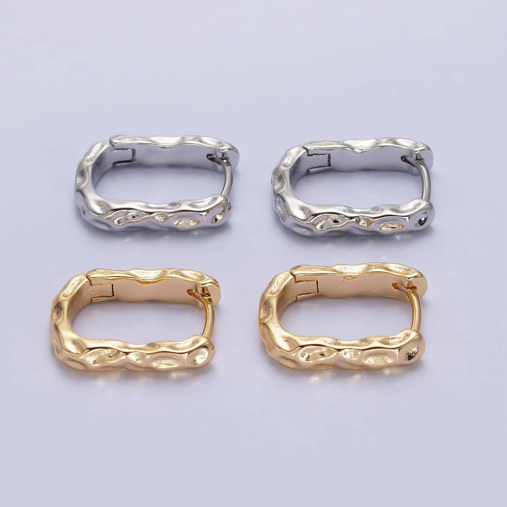 Gold Filled Hammered Textured Oblong Hoop Earrings