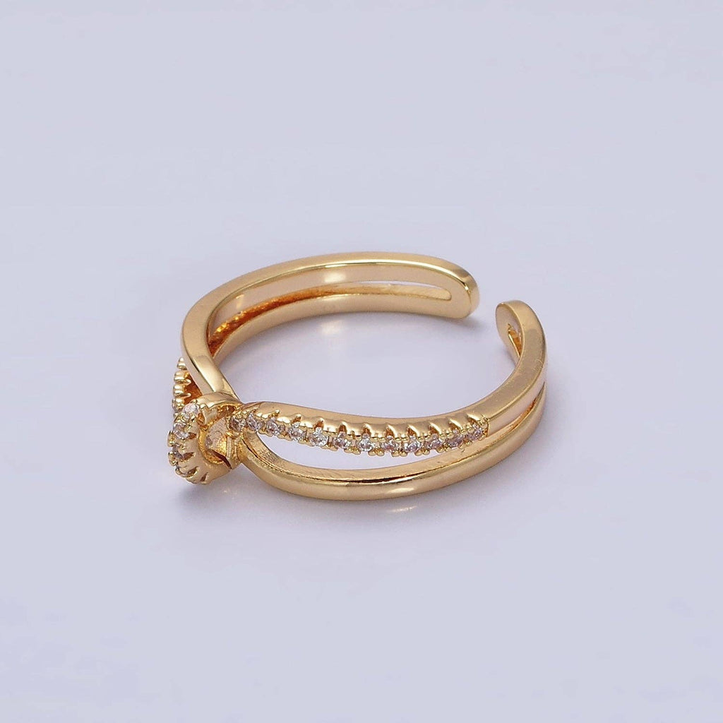 16K Gold Filled Mirco Paved Knot Double Band Ring in Gold &