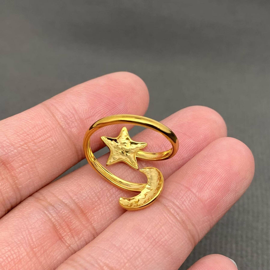 Moon Star 18K Gold Plated S.Steel Adjustable Ring - FGS/MS