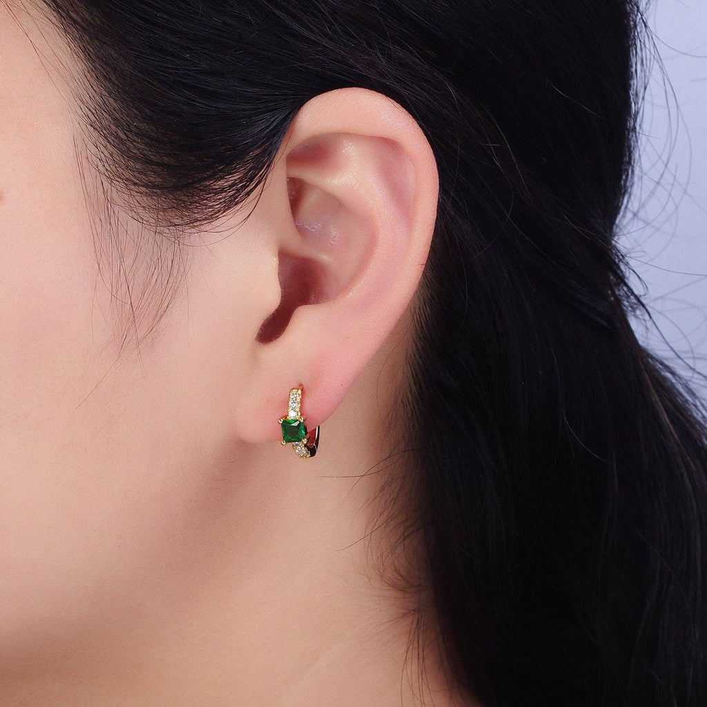 Gold Filled Emerald Green Square CZ Cartilage Huggie Earring