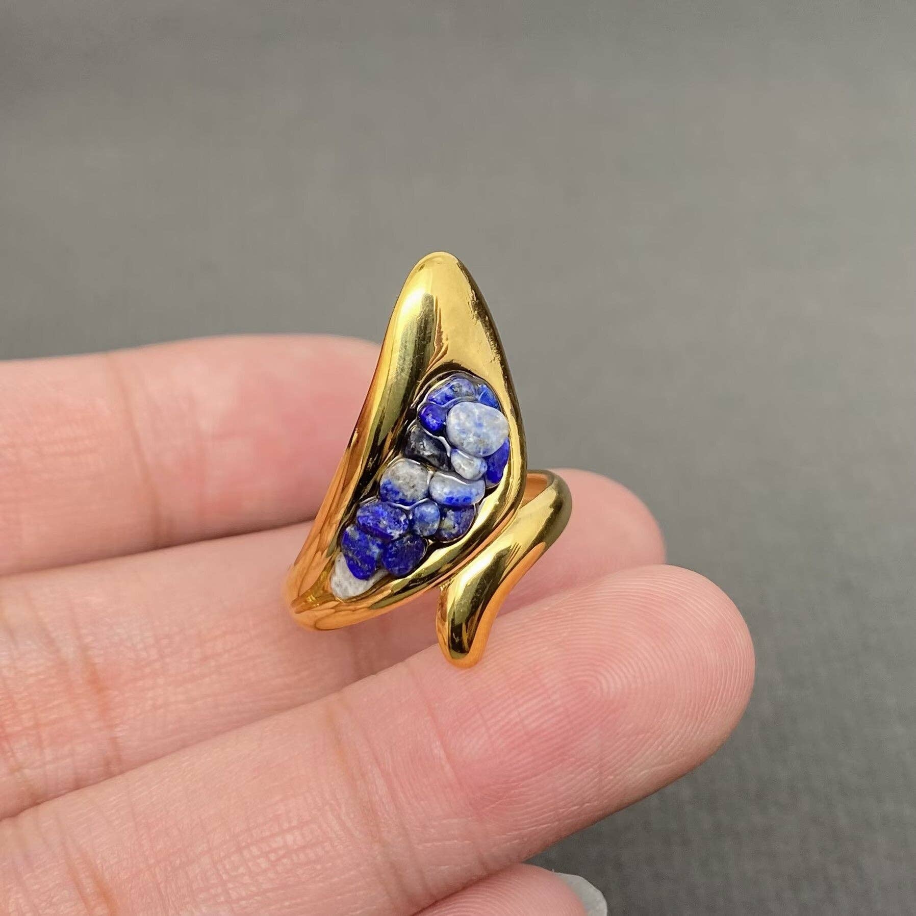 Stone Inlaid 18K Gold Plated S.Steel Adjustable Ring -FGS/CS