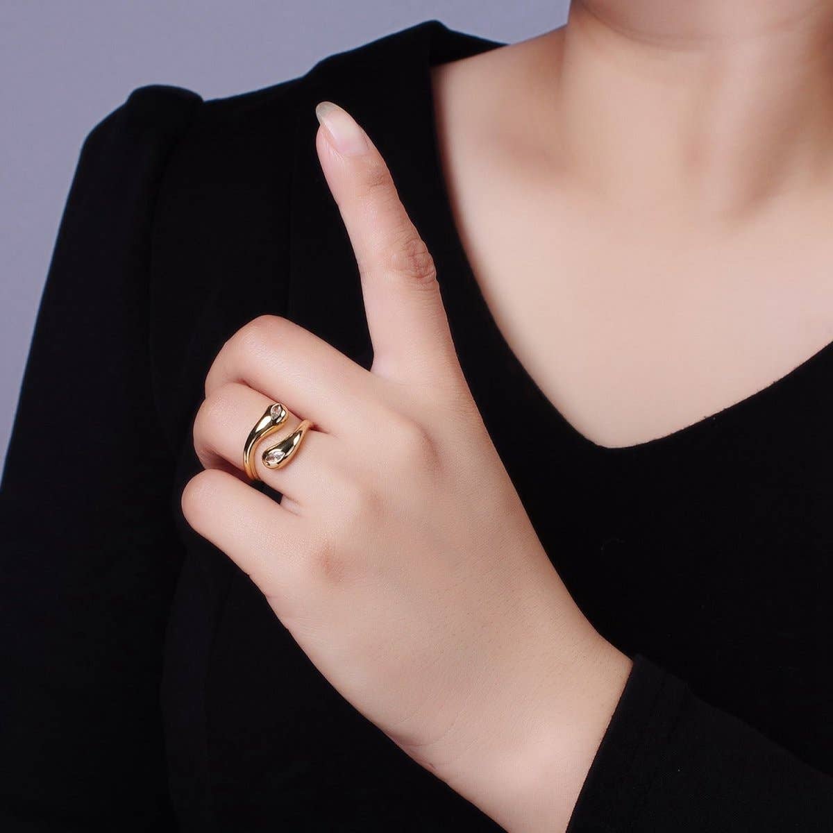 Minimalist Gold Filled Wrapped Adjustable Ring With Clear CZ Sone- O-196