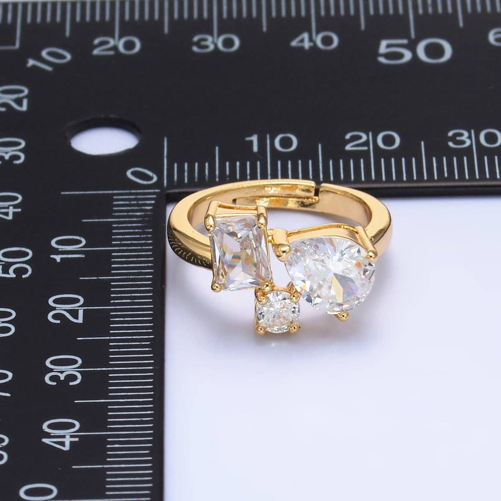 24K Gold Filled Clear CZ Baguette Teardrop Round Ring | O847