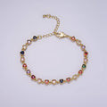 14K Gold Filled CZ Multicolor Heart Bezel 7 Inch Bracelet in Gold & Silver | WA-2230 WA-2231