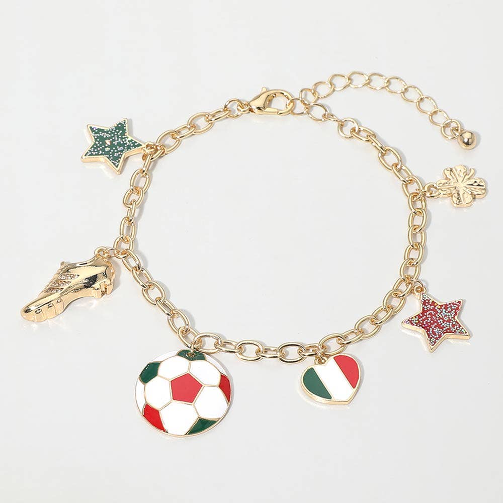 FIFA World Cup Soccer Ball Shoe Star Charm Station Bracelet