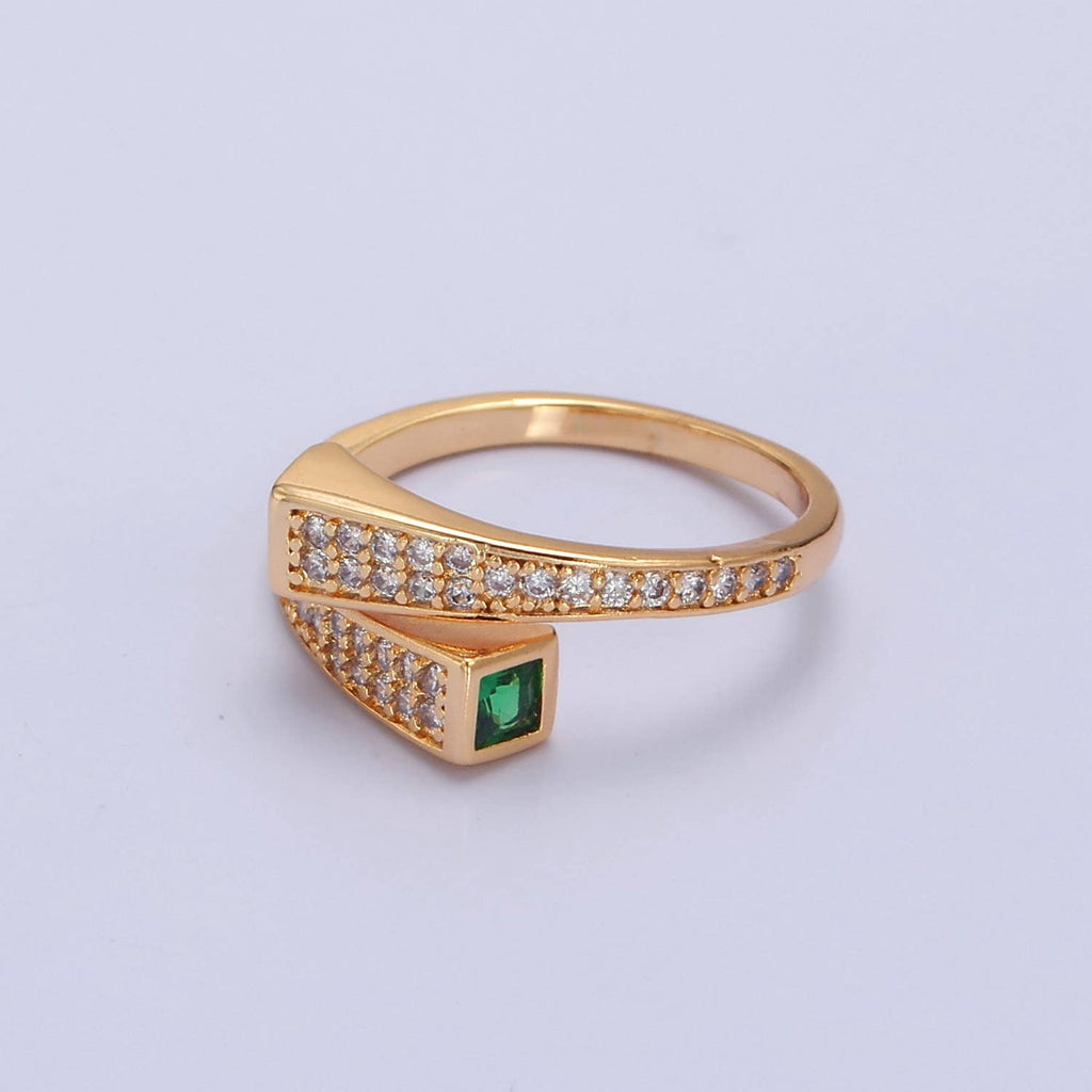 Green Square CZ Micro Pave Unique Gold Adjustable Ring O2177