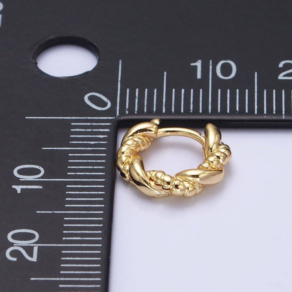Gold, Silver Twisted Rope Croissant 12mm Huggie Hoop Earrings | AB551 AB552
