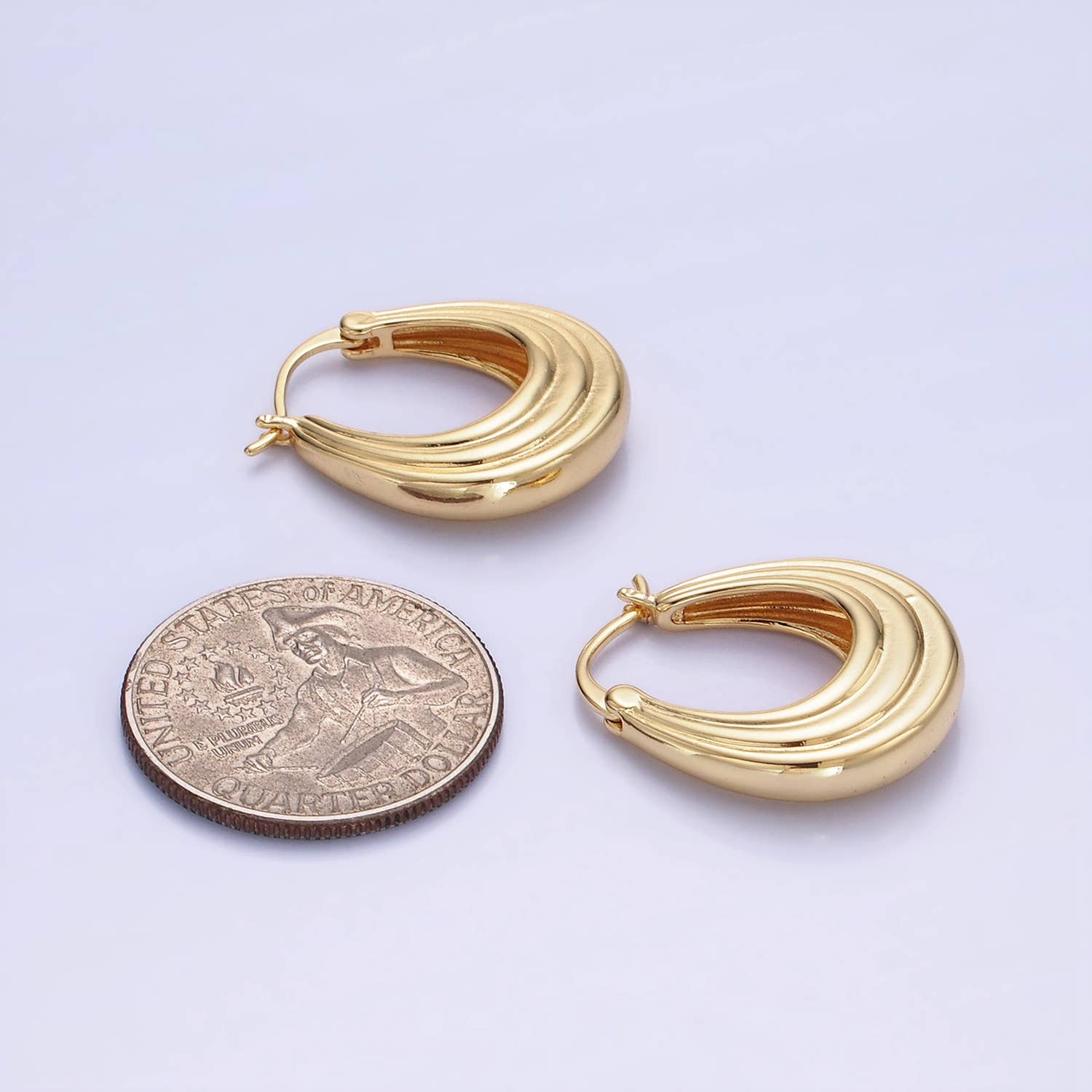 14K Gold Filled 25mm Line-Edged Dome Latch Hoop Earrings