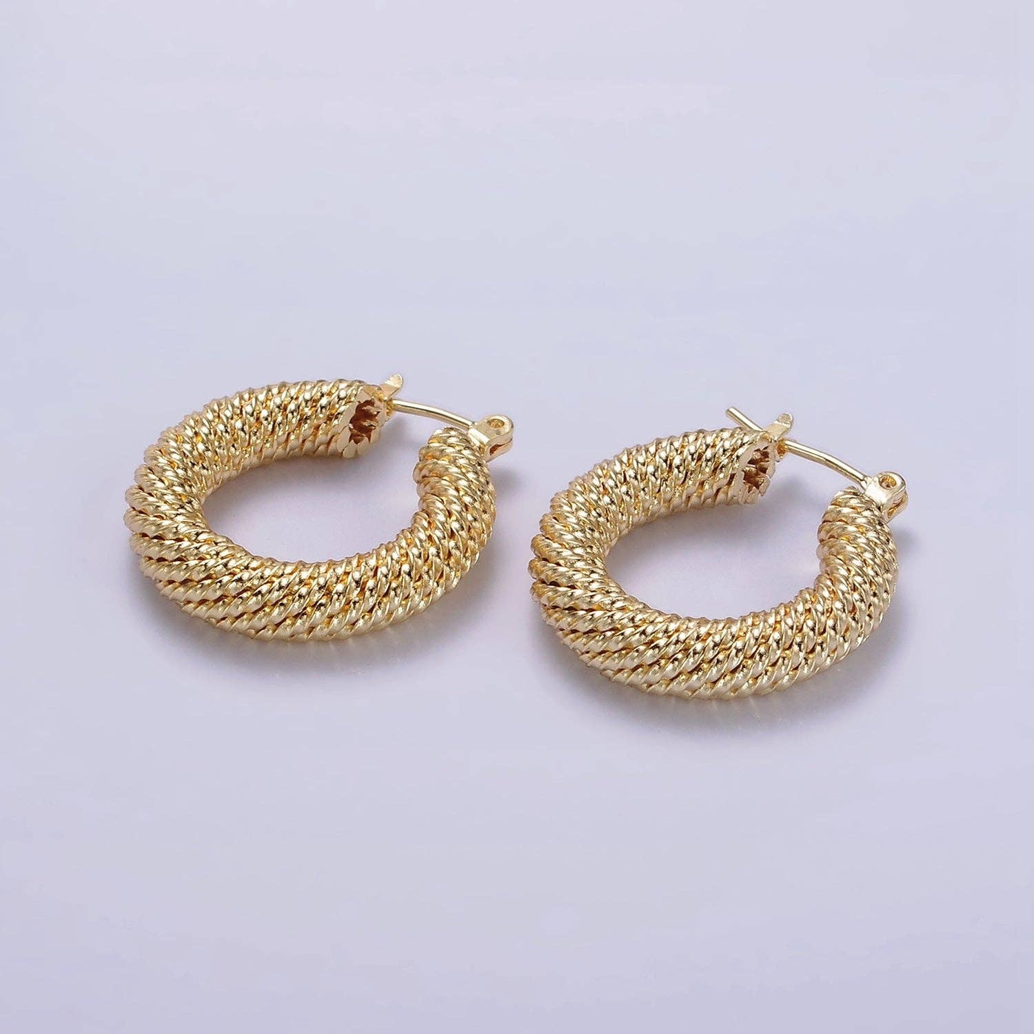 14K Gold Filled 25mm Twisted Rope Band Hoop Earrings AE660