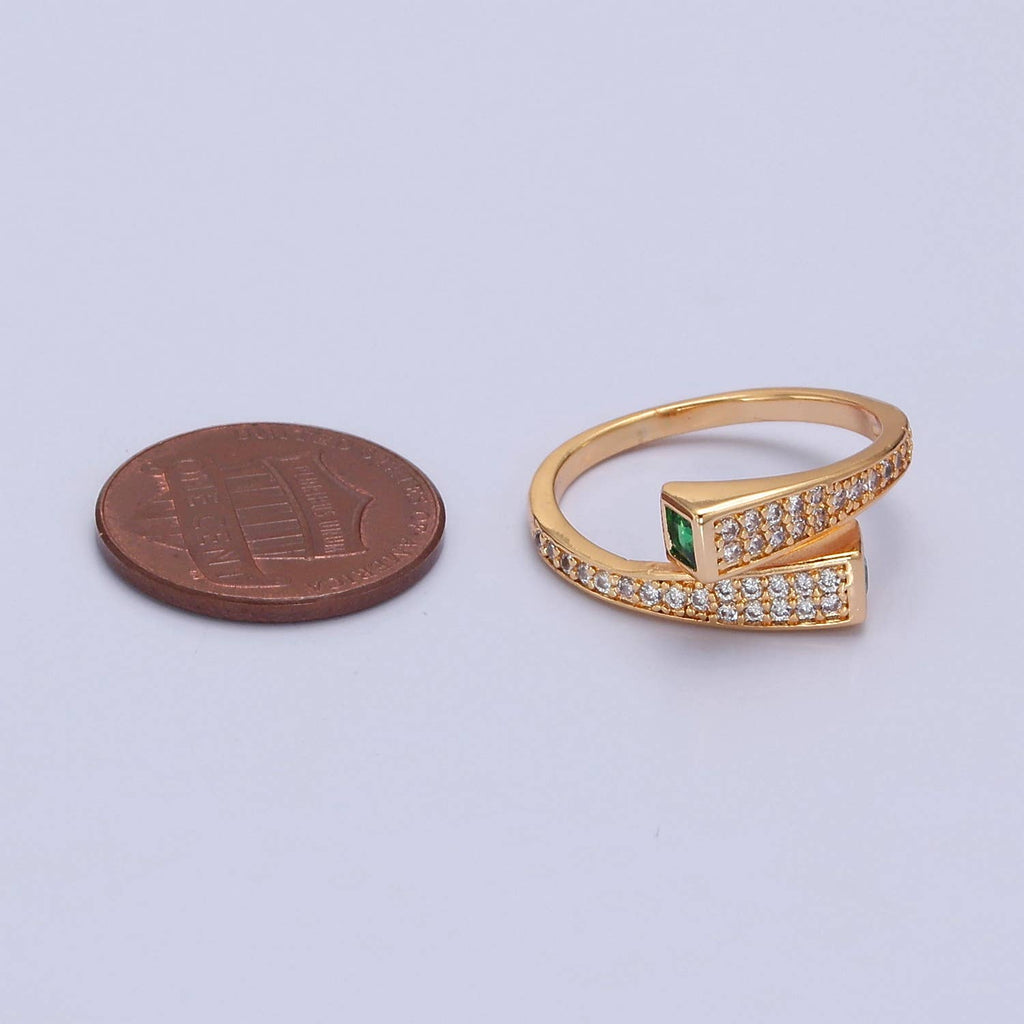 Green Square CZ Micro Pave Unique Gold Adjustable Ring O2177