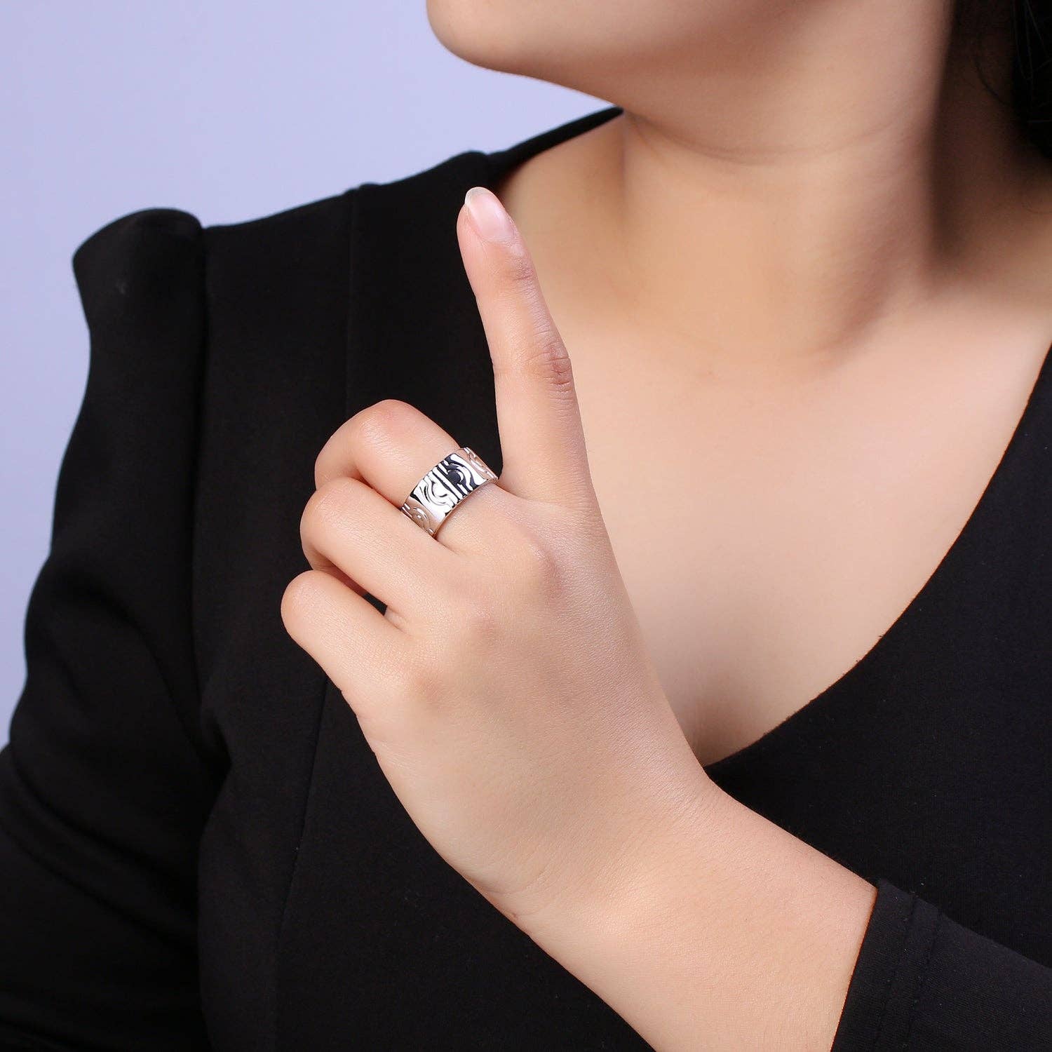 24K Gold Filled Geometric Abstract Thick Rings, Carved Circle Statement Rings in Gold & Silver S-319