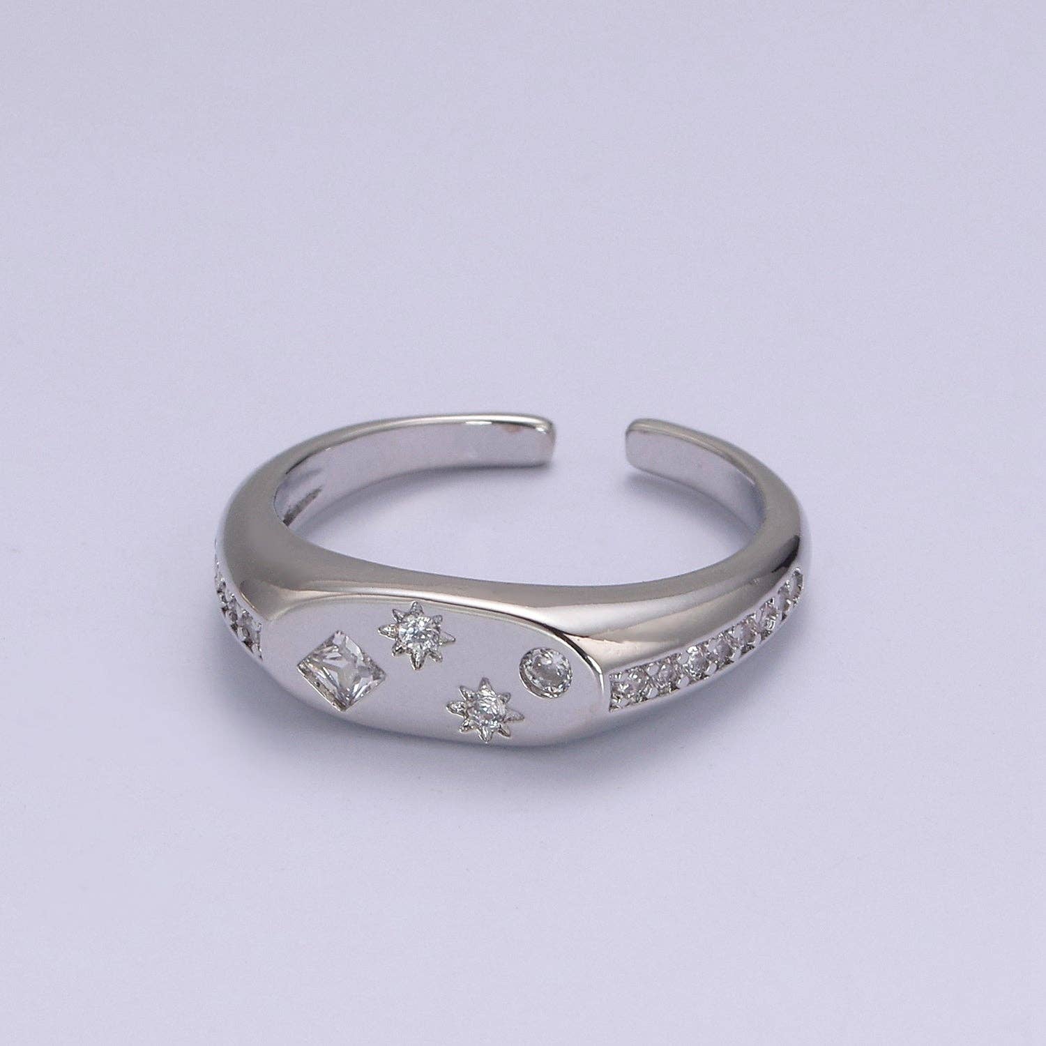 24K Gold Filled Celestial Star Cuff Ring, Micro Pave Crystal