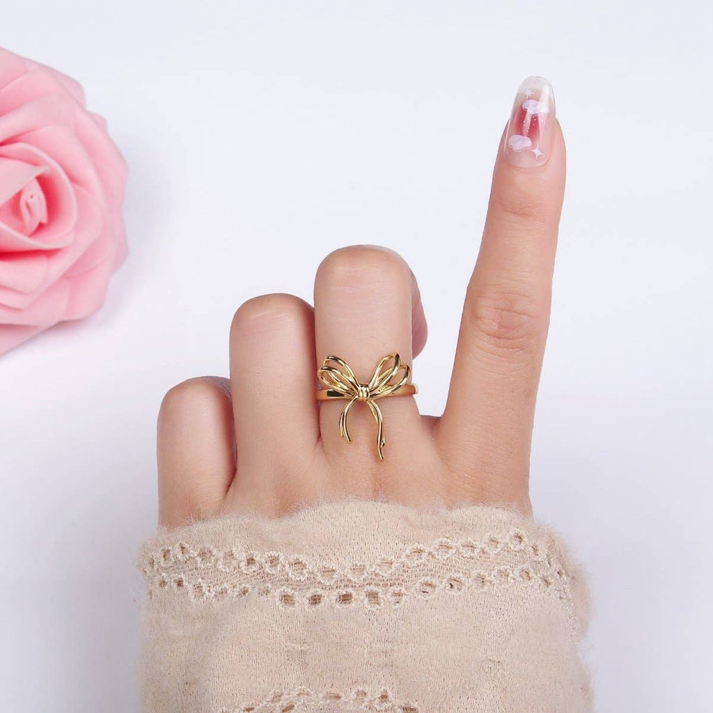14K Gold Filled Double Tied Bow Ribbon Ring in Gold & Silver | R208 R209
