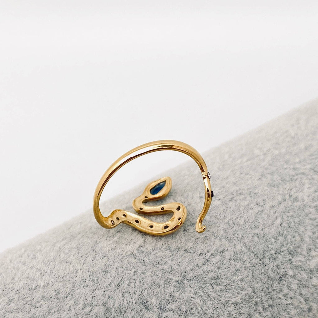 Inlaid Cubic Zirconia Snake Golden Stainless Steel Ring-FGS