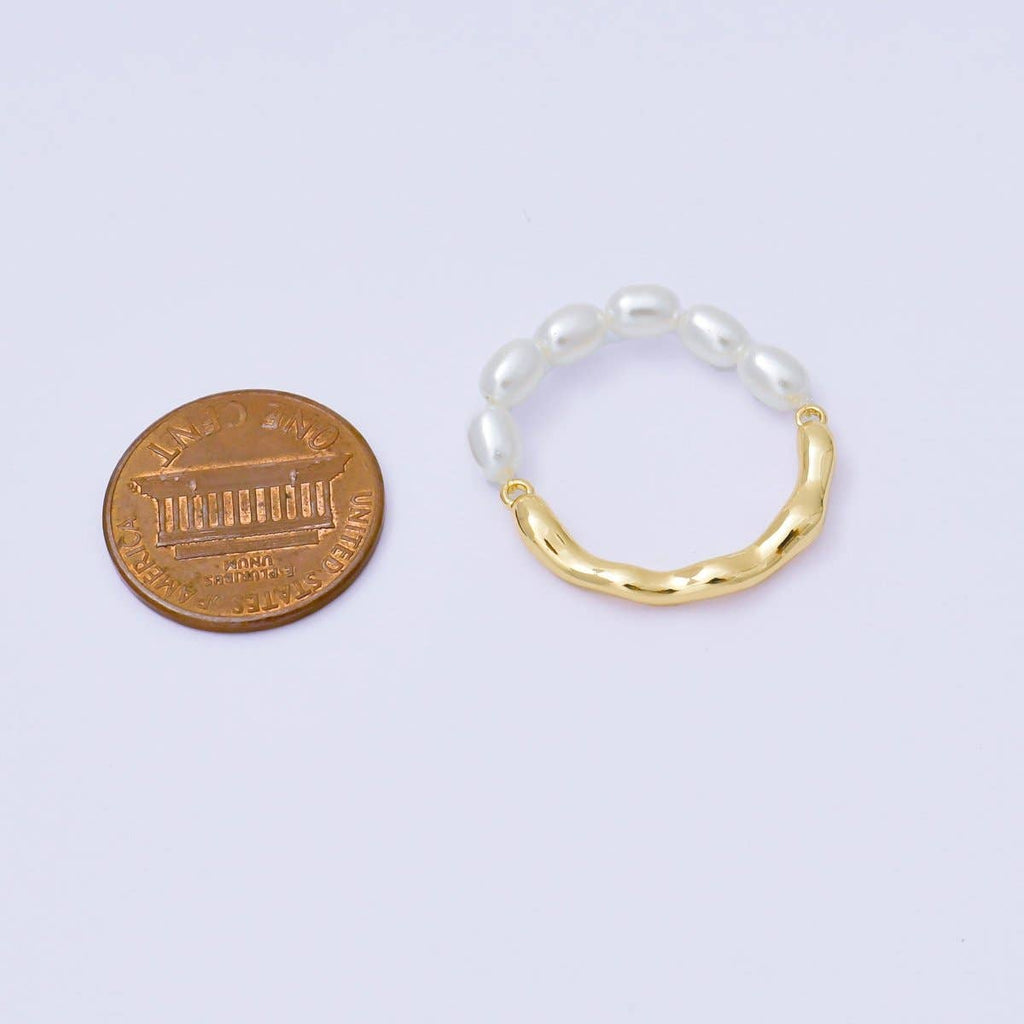 24K Gold Filled Shell Pearl Molten Linear Half Ring | O2007