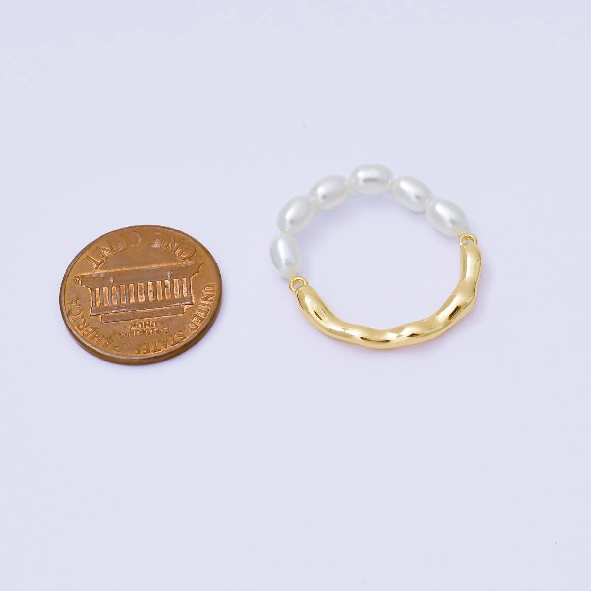 24K Gold Filled Shell Pearl Molten Linear Half Ring | O2007