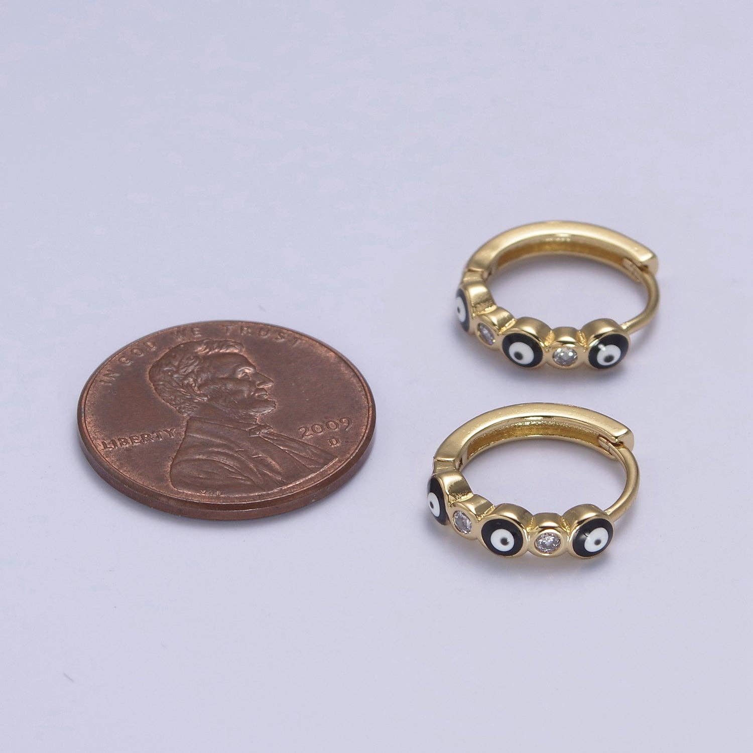 14mm Dainty Evil Eye Huggie  Hoop Earring T309~T314