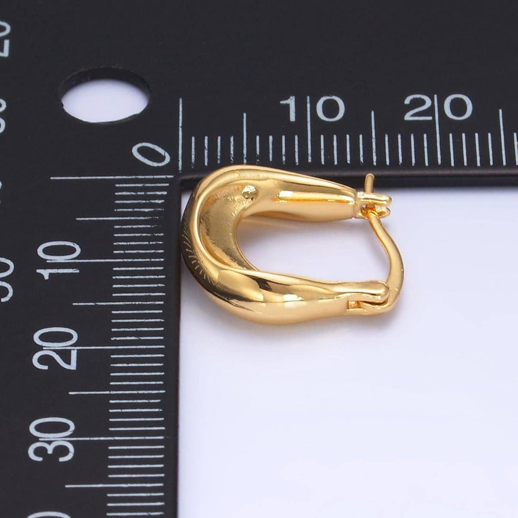 24K Gold Filled Minimalist Molten U-Shaped Latch Hoop Earrings | AB603