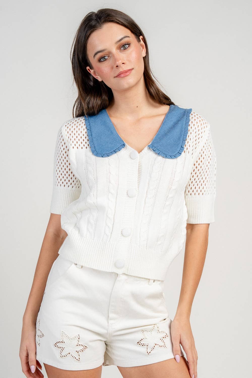 APRIL SWEATER TOP W/ DENIM