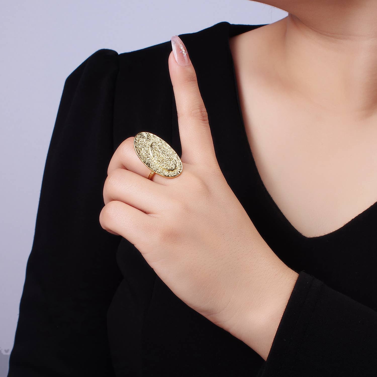 14K Gold Filled Double Oval Hammered Ring | O1321