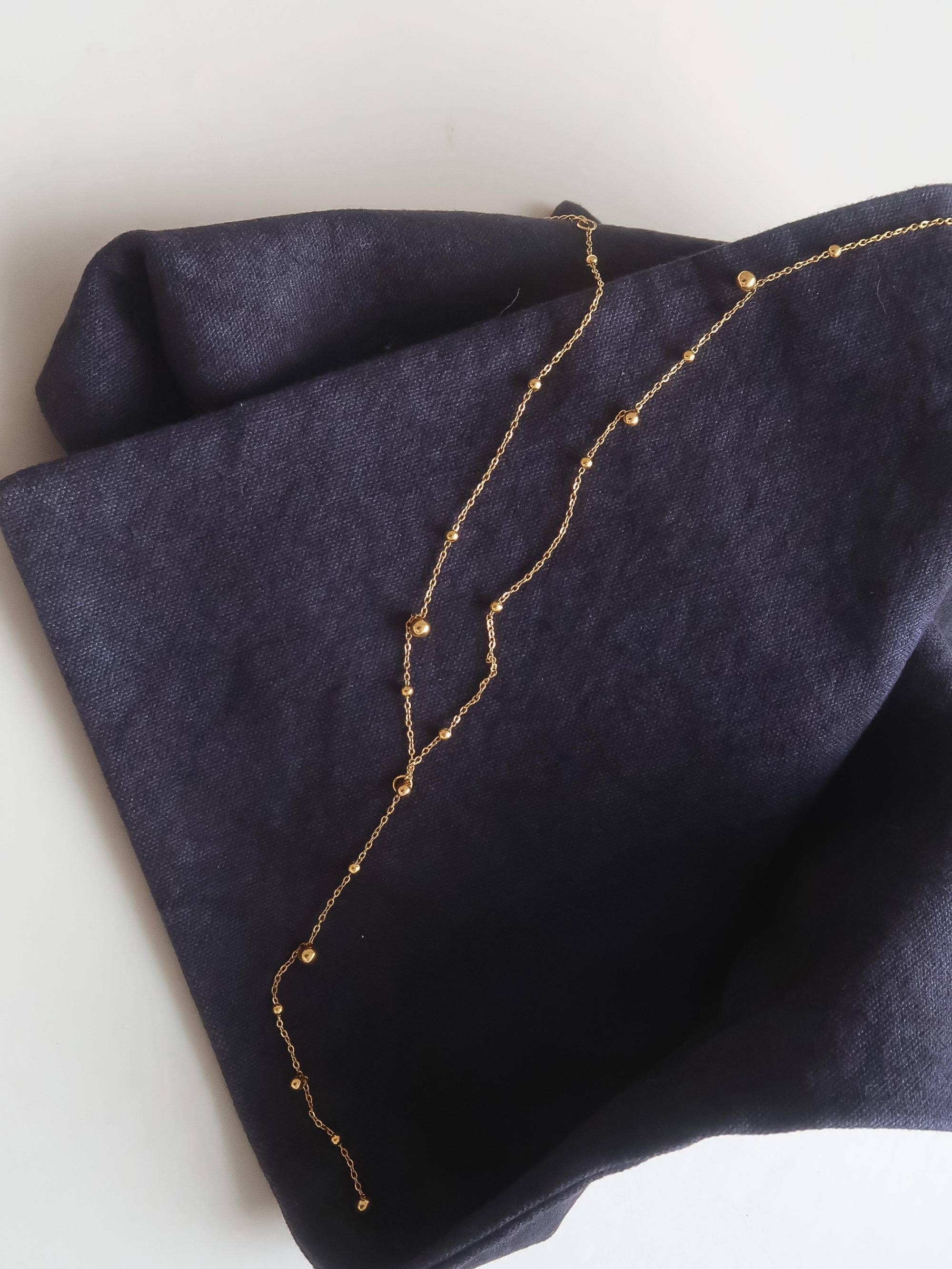 Brisse 18K Gold Non-Tarnish Dressy Beaded Y Lariat Necklace