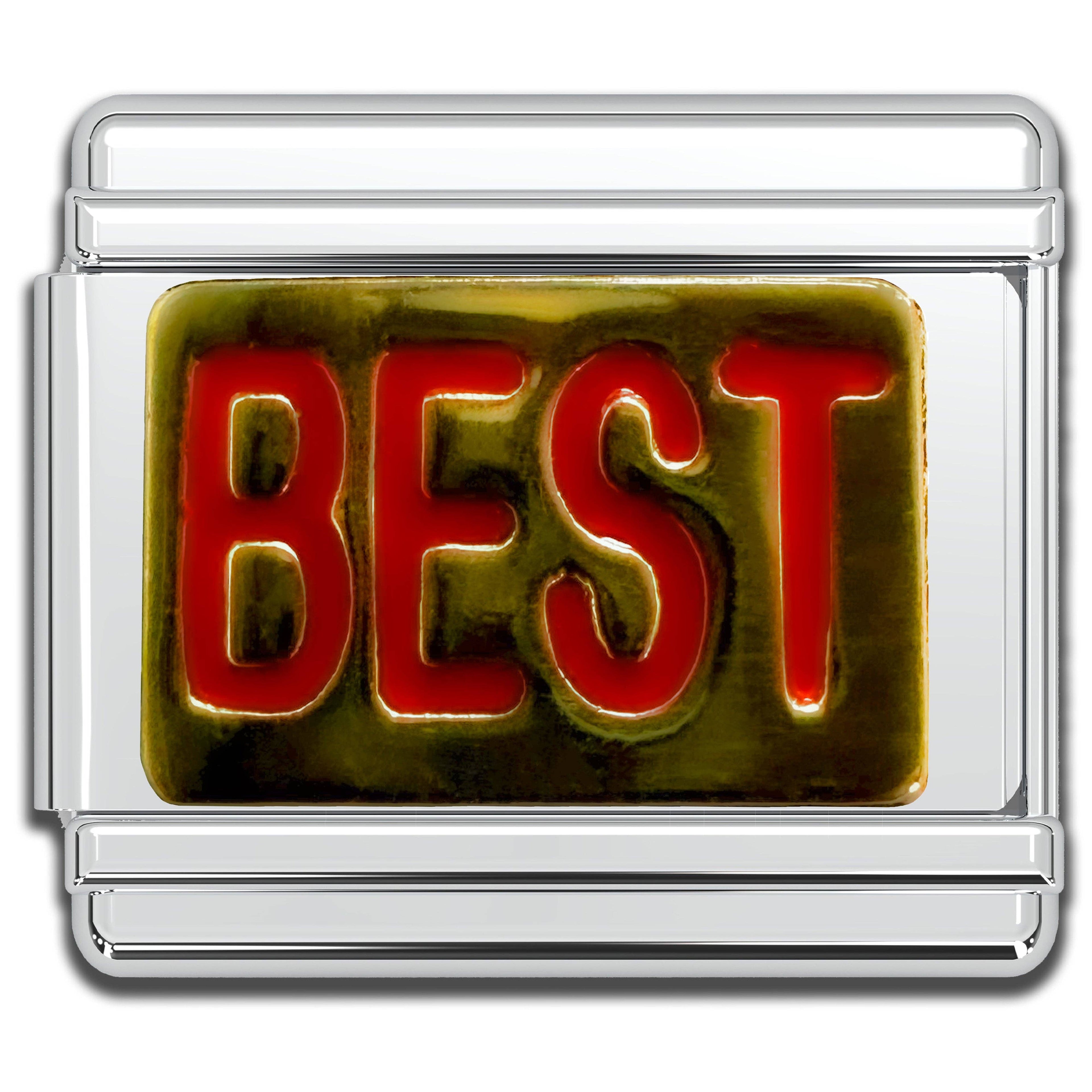 Italian Bracelet Charm - "BEST" Red & Gold 9mm Links