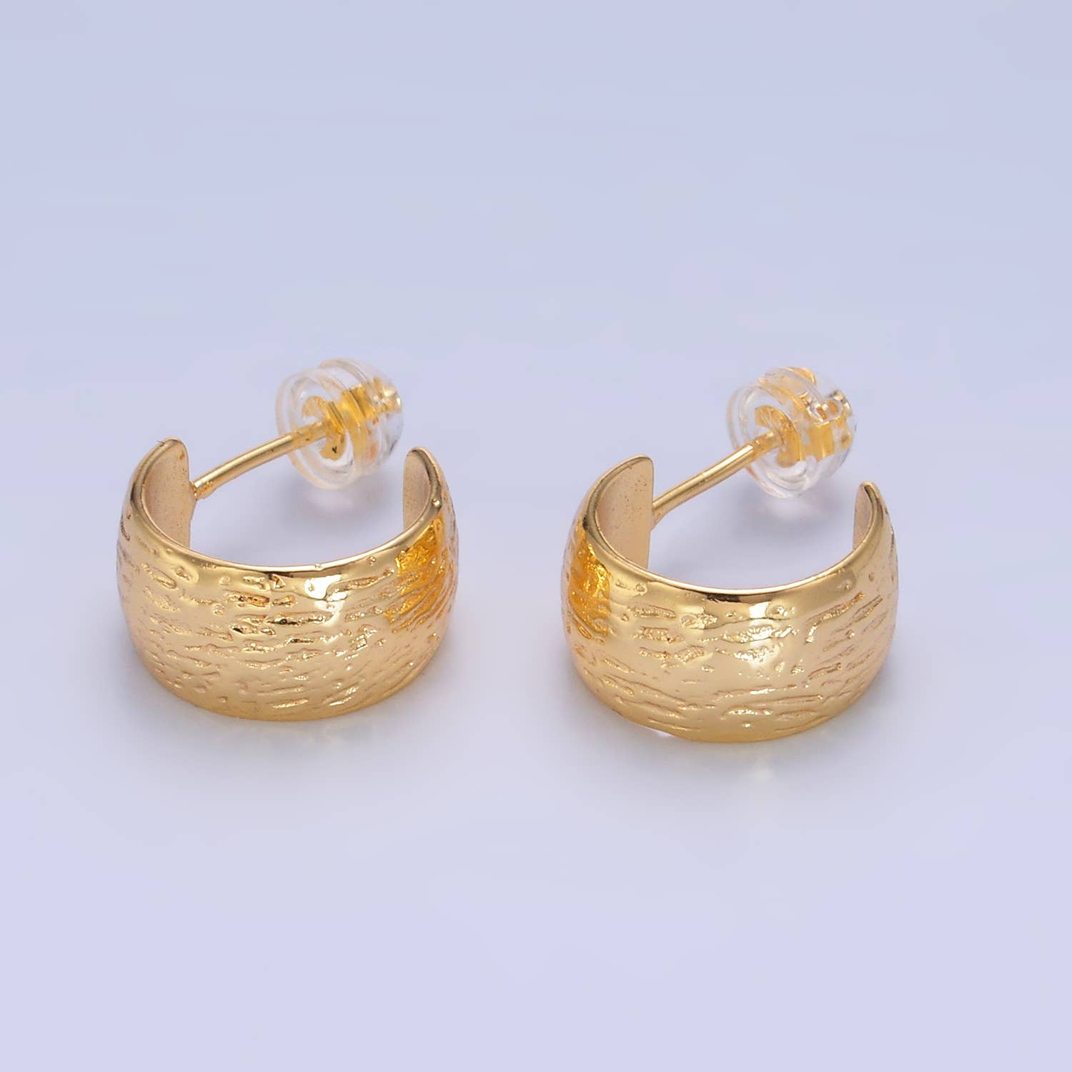 24k Gold Filled 15mm Textured C-Shape Hoop | AB1534 AB1548
