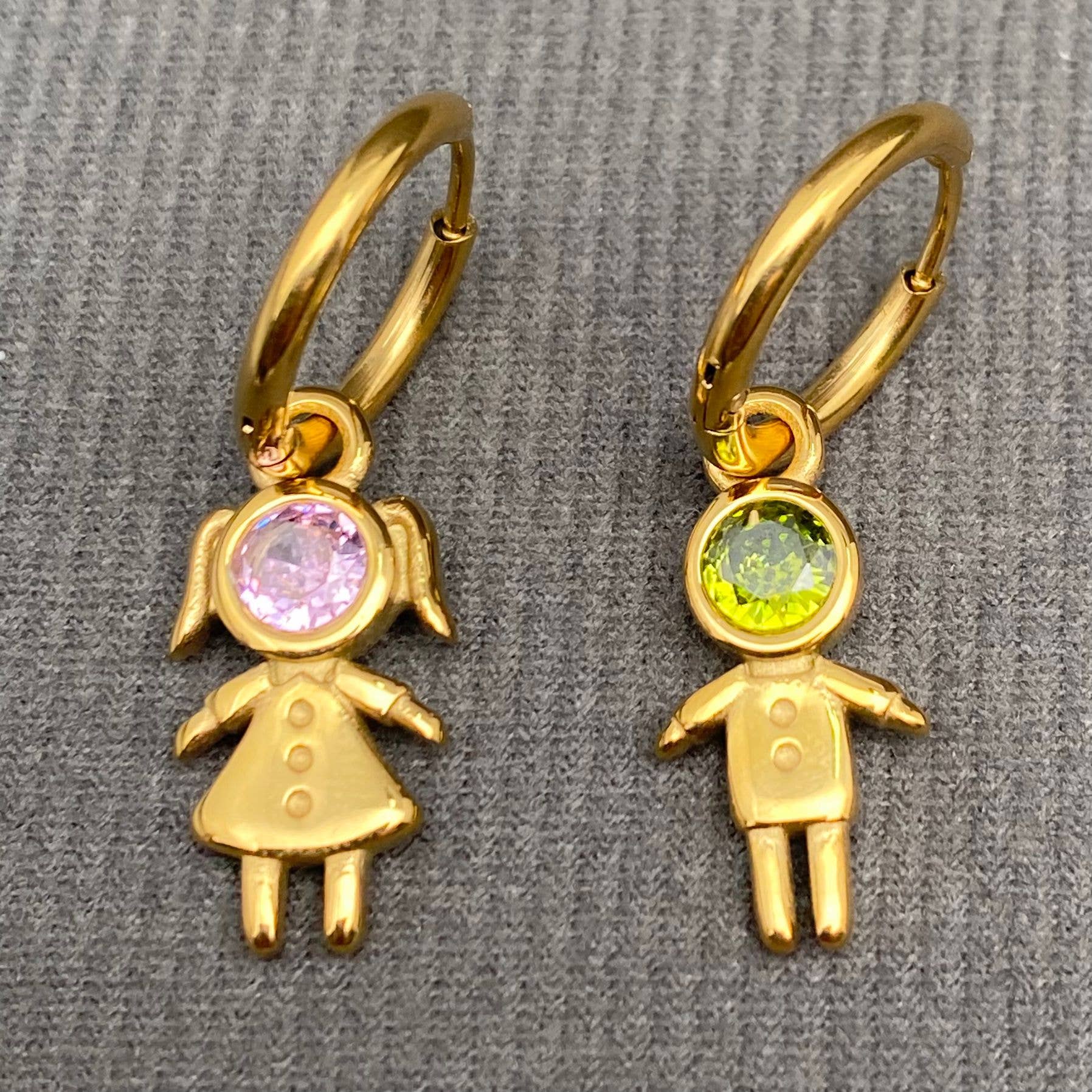 Zircon Inlaid Boy and Girl 18K Golden SS Huggie Earrings - FGS