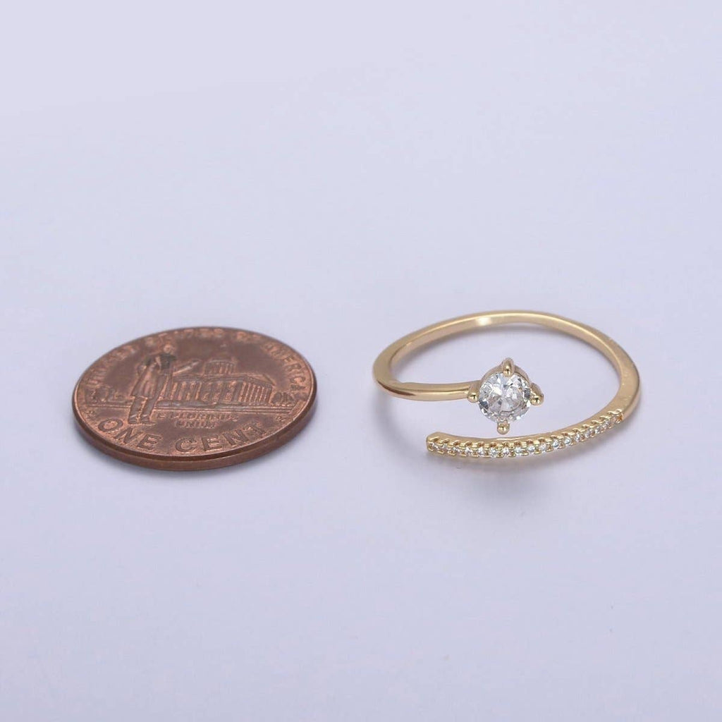 Dainty Crystal Zirconia CZ Stone Open Ring, Minimalist 16K Gold Filled Promise Ring, Adjustable Open Stacking Ring For Valentine Anniversary | U-422