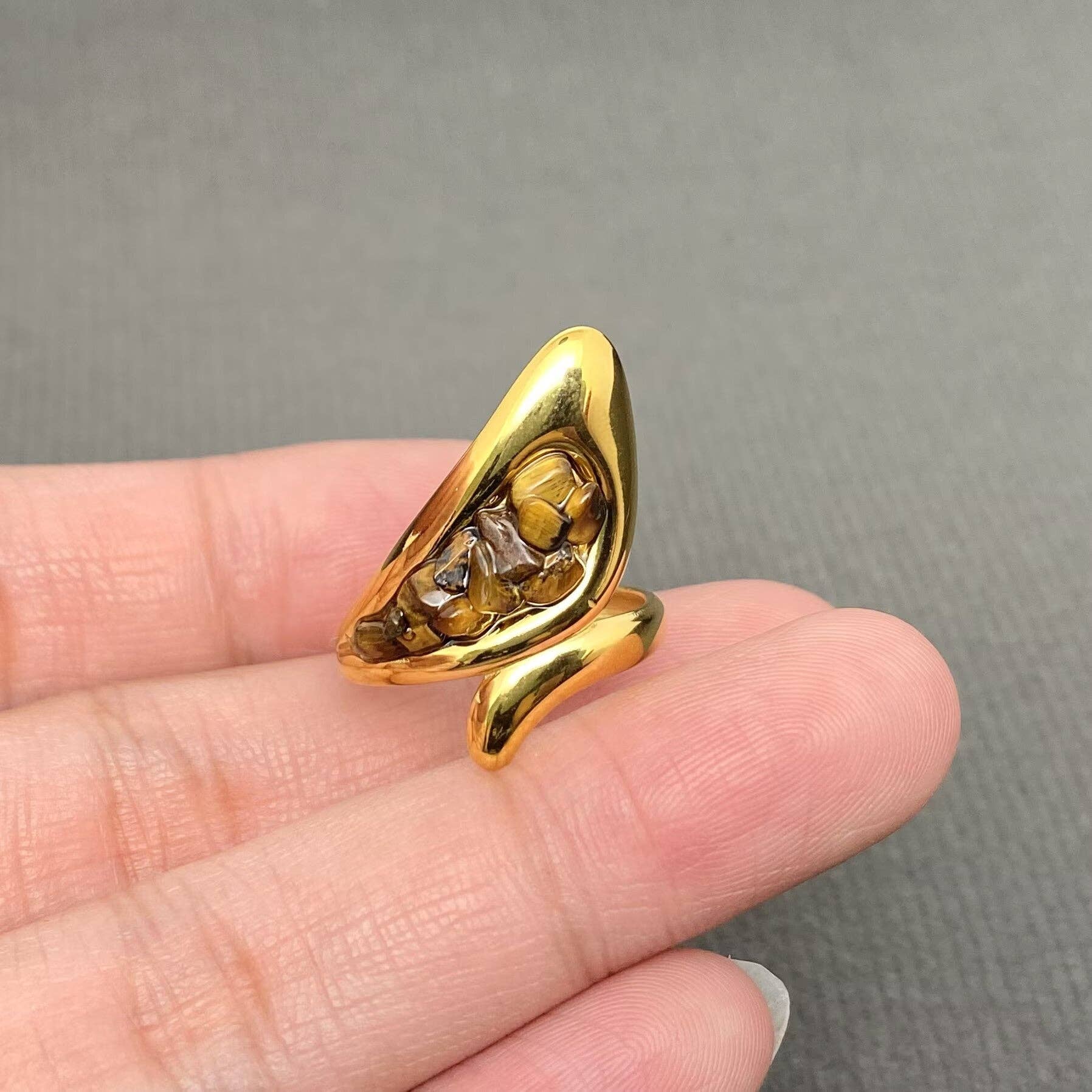 Stone Inlaid 18K Gold Plated S.Steel Adjustable Ring -FGS/CS