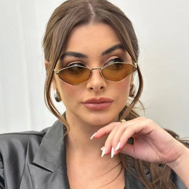 Trendy Hexagonal Sunglasses Metal Frame Fashion Eyewear
