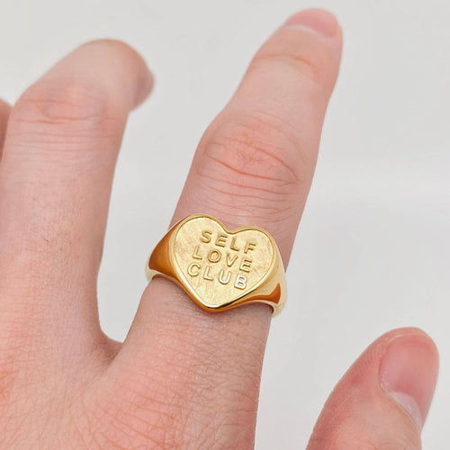 "SELF LOVE CLUB" Heart Shaped 18K Gold Plated Rings - FGS