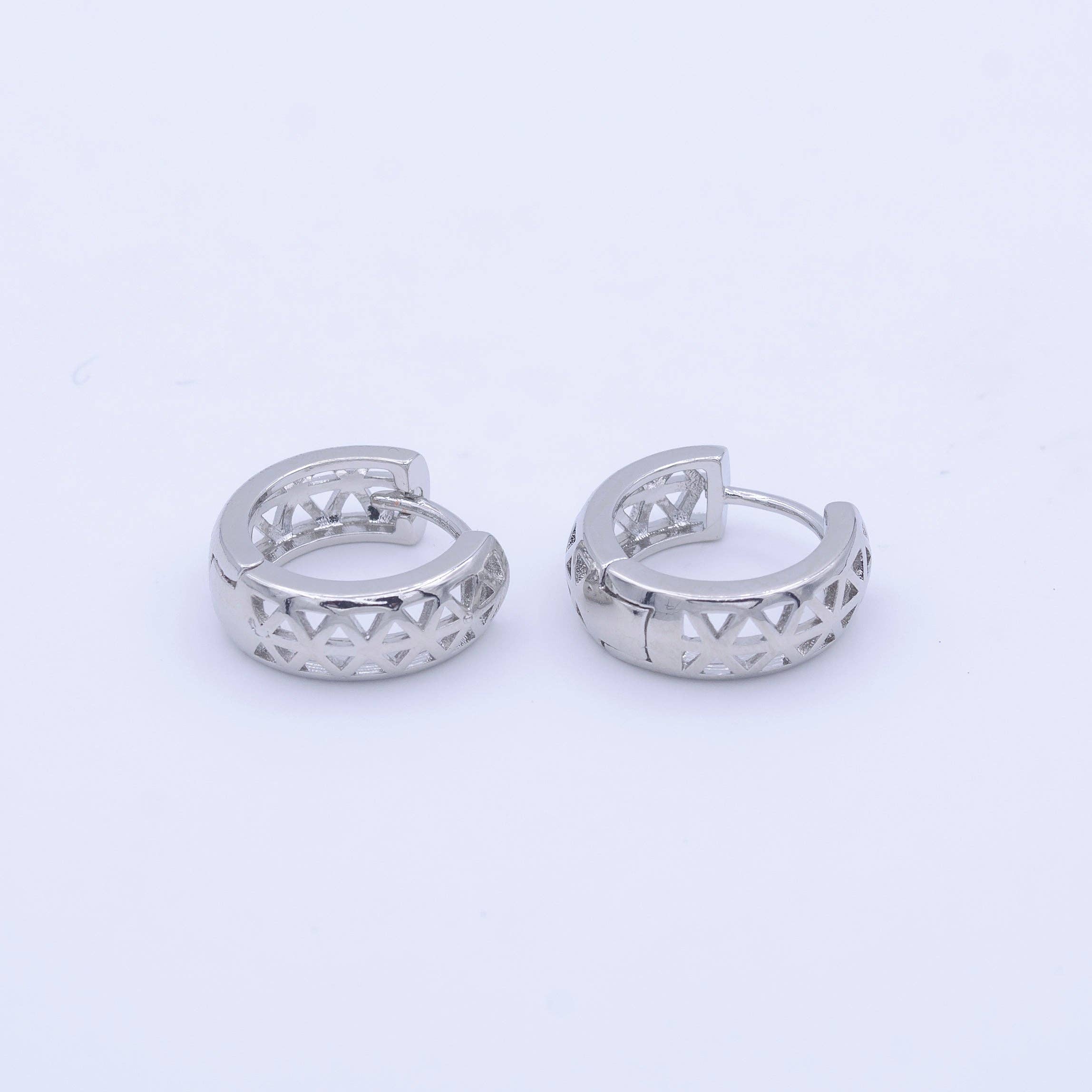 24K Gold Filled Triangle Filigree Huggie Hoop Earrings in Gold & Silver | T040 Y269