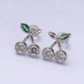 Gold Filled Clear CZ Cherry Fruit Green Leaf Stud Earrings