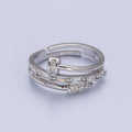 Clear Micro Paved Baguette Adjustable Nail Ring in Gold & Silver |  O-258