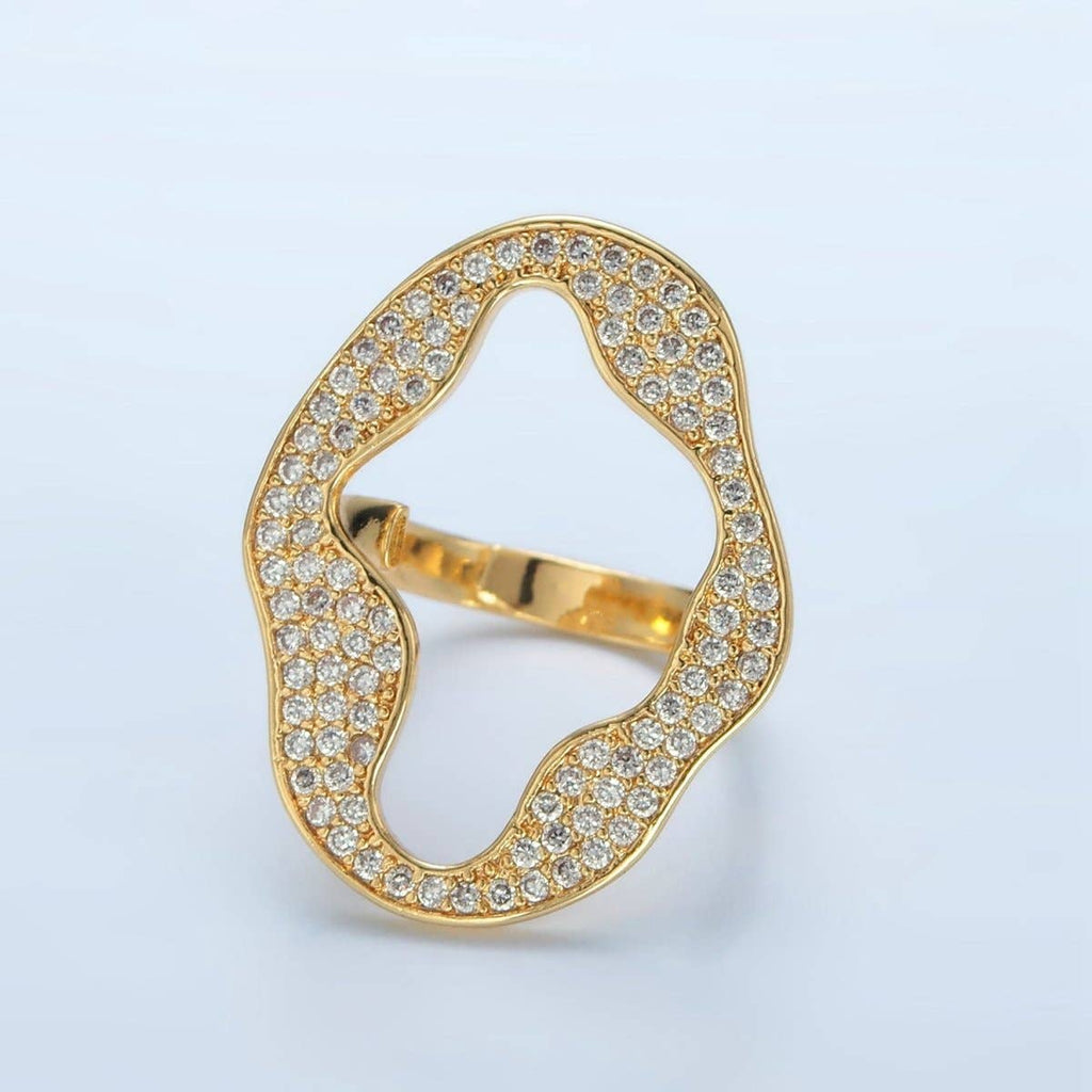 24K Gold Filled Open Abstract Micro Paved CZ Ring | U326