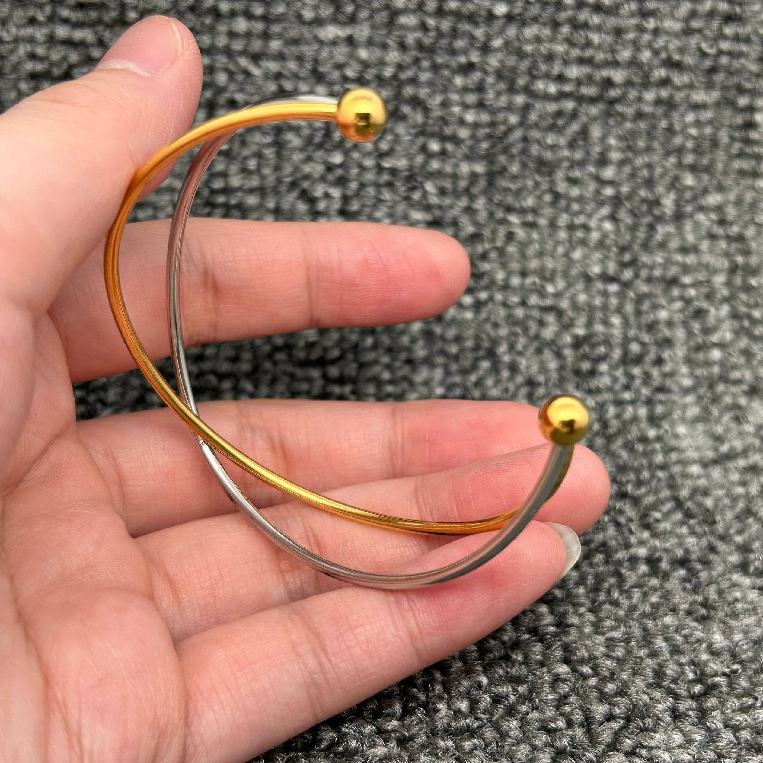 18K Gold Plated S.Steel Two Tone X Shape Cuff - FGS