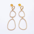 18K Gold Filled 66mm Micro Paved CZ Open Irregular Geometric Drop Studs | Earrings-00204