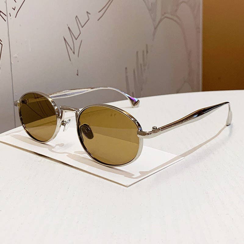 Trendy Oval Metal Frame Sunglasses for Men
